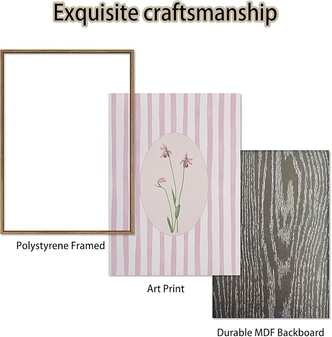 3 Piece Floral Framed Wall Art Pink Wildflower Canvas Wall Art Flower Pictures - Image 6