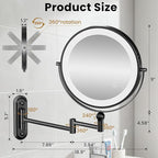 9" Wall Mounted LED Lighted Makeup Vanity Mirror - 4000mAh Rechargeable Double - Image 2