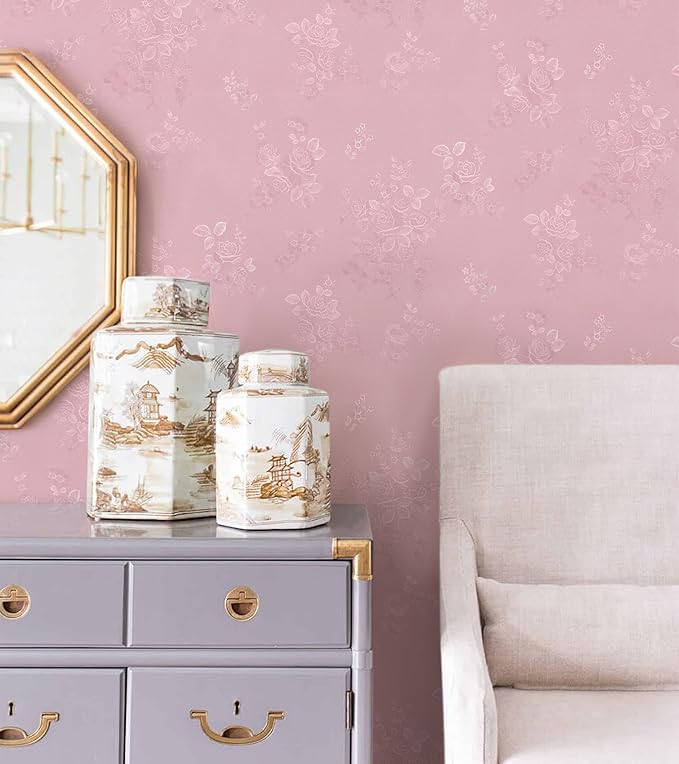 Pink Wallpaper Silk Embossed Floral Pink Contact Paper Peel and Stick Self - Image 7