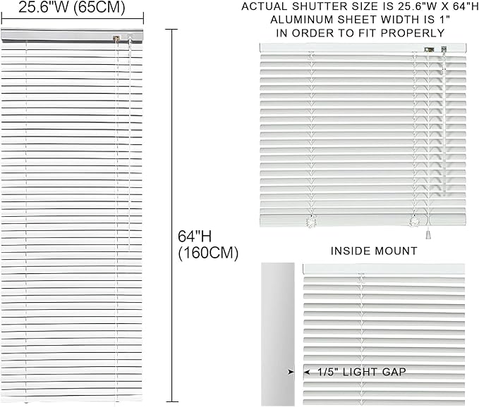 YIIBAII Mini Blinds Suitable for 26" W x 64" H Windows 1" Aluminum Horizontal - Image 6