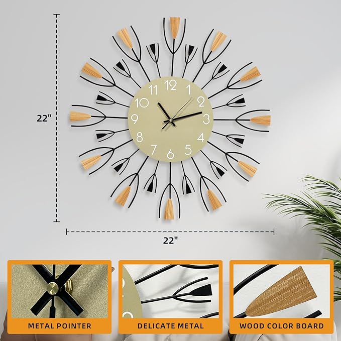 24 Inch Large Modern Wall Clock – Mid Century Sunburst Decorative Silent - Image 2