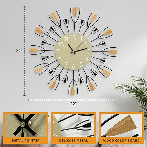 24 Inch Large Modern Wall Clock – Mid Century Sunburst Decorative Silent - Image 2
