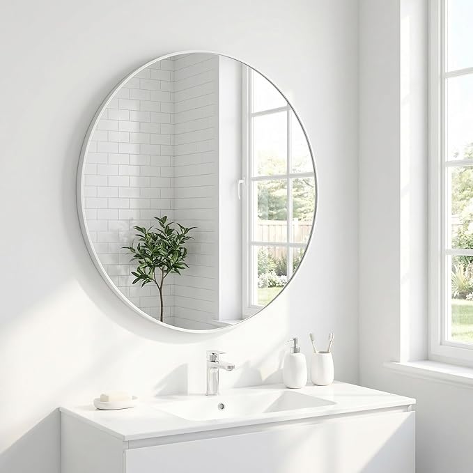 HARRITPURE Round Mirror 20" White Wall Mounted Circle Mirrors Vanity Mirror - Image 5