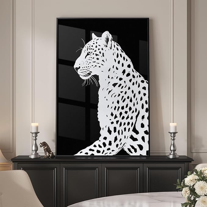 Framed Modern Animal Black and White Wall Art, Large Leopard Animal Prints by Cuspin