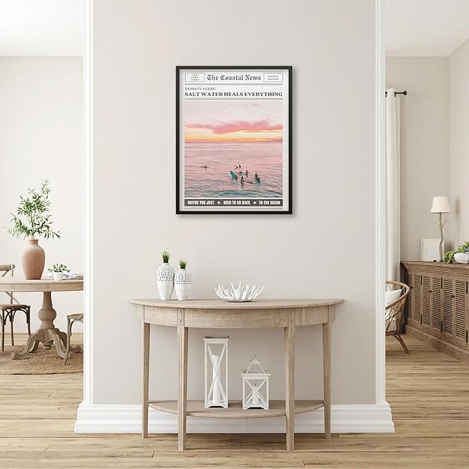 Pink Beach Newspaper Posters Vintage Fashion Coastal Girl Surf Wall Art 08x10 - Image 5