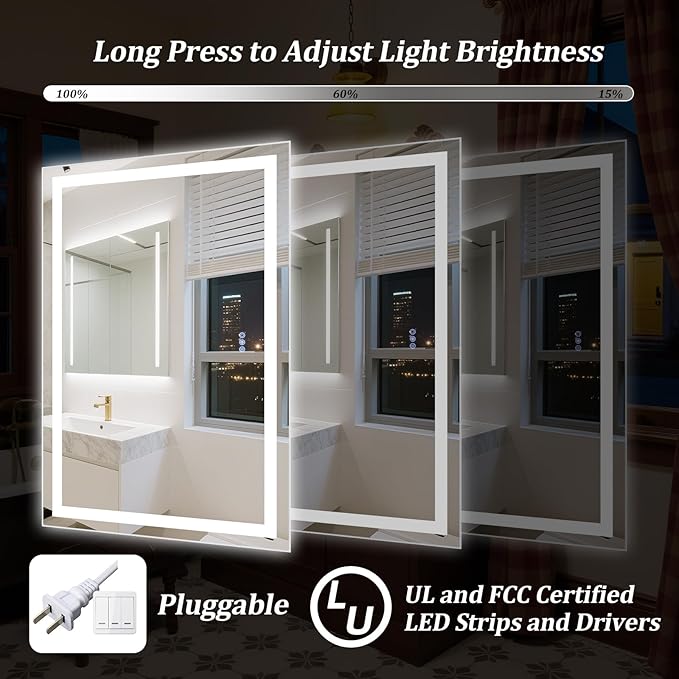 48"x36" Smart LED Bathroom Mirror - Image 4