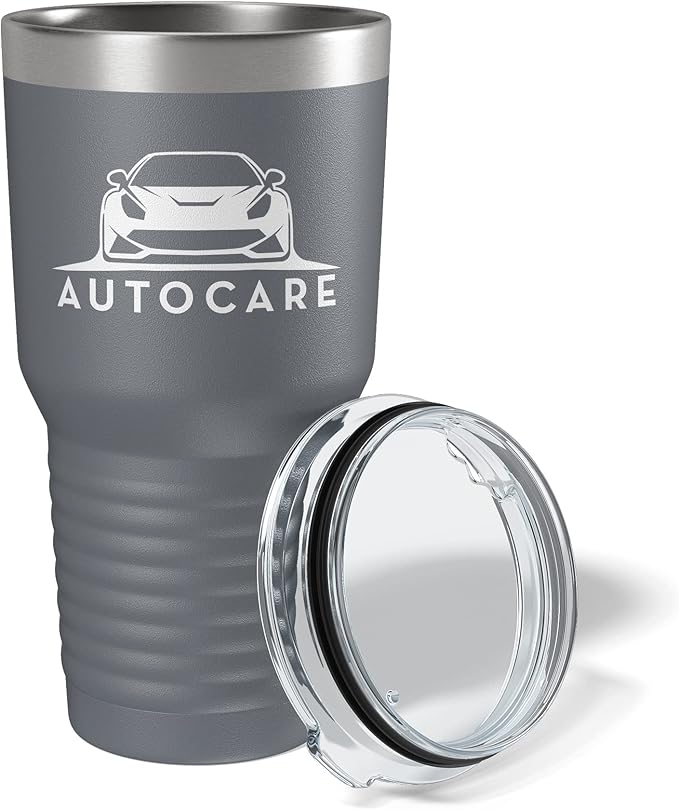 Personalized 30oz (17 Colors) Printed Insulated Stainless Steel Powder Coated Tumbler with Lid - Custom Bulk Promotional Items with your Logo - Bulk Company Small Business Party Favors (Gray)