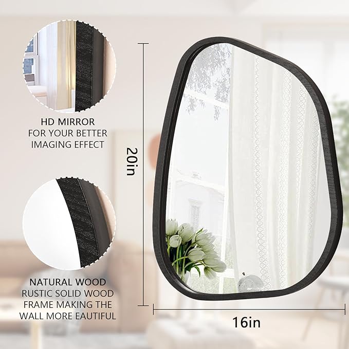 Irregular Wall Mirror Asymmetrical White Mirror Modern Wood Frame Unique Shape - Image 7