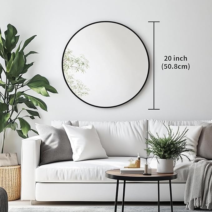 Oruii Black Circle Mirror, 20 inch Round Mirror Metal Frame, Living Room - Image 3