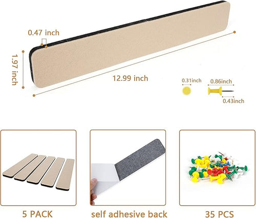 5 Pack Felt Pin Board Bar Strips Bulletin Board - Image 2