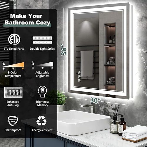 36x30 Inch LED Bathroom Mirror - Image 2