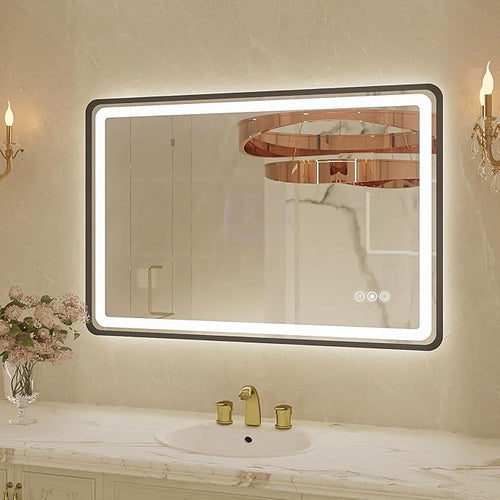 24x36 Inch Black Frame LED Bathroom Mirror by Unknown