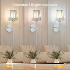 Crystal Battery Operated Wall Sconces Set of 2, Chrome Rechargeable Wireless - Image 6