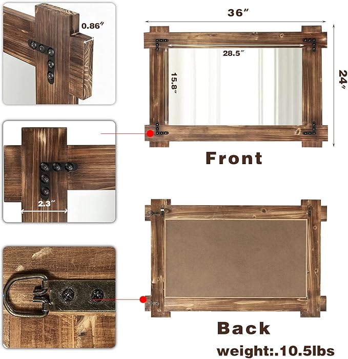 MeMoreCool 36x24 Farmhouse Rustic Wood Framed Bathroom Mirror, 24x36 Inch Wall - Image 5