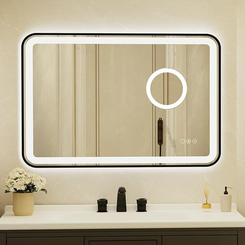 24x36 Inch Black Framed LED Bathroom Mirror by Unknown