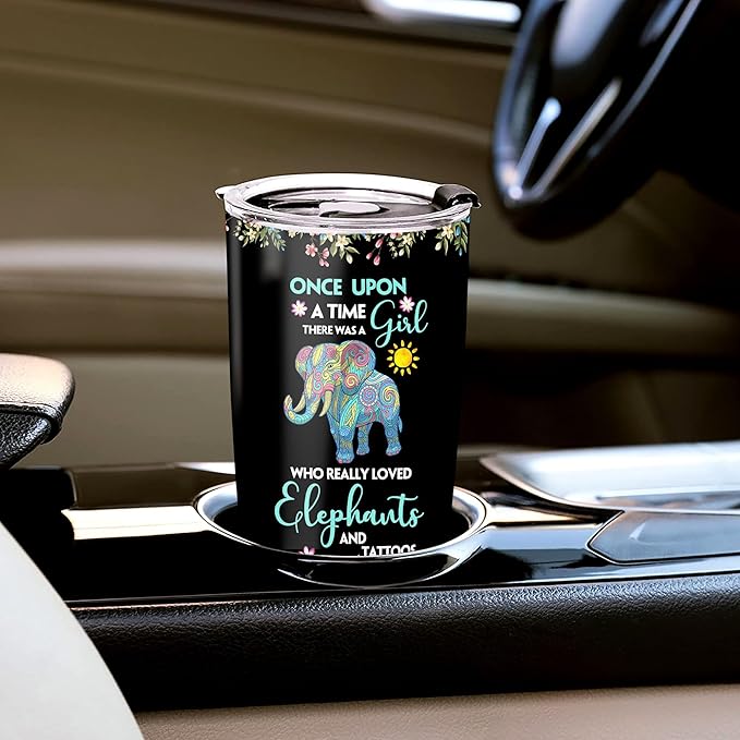 WAZONE Personalized Elephant Tumbler Customize Name A Girl Who Loved Elephants Vacuum Insulated Cup With Lid 20oz 30oz Stainless Steel Travel Coffee Mug Gift Birthday Christmas For Women Her