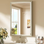 Keonjinn Brushed Nickel Bathroom Mirror 24" x 36", Sculpted Wide Frame by Keonjinn