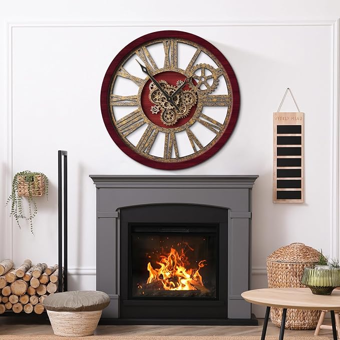 The B-Style Large Wall Clock 24 inch Moving Gear Wall Clock Oversized Vintage - Image 5