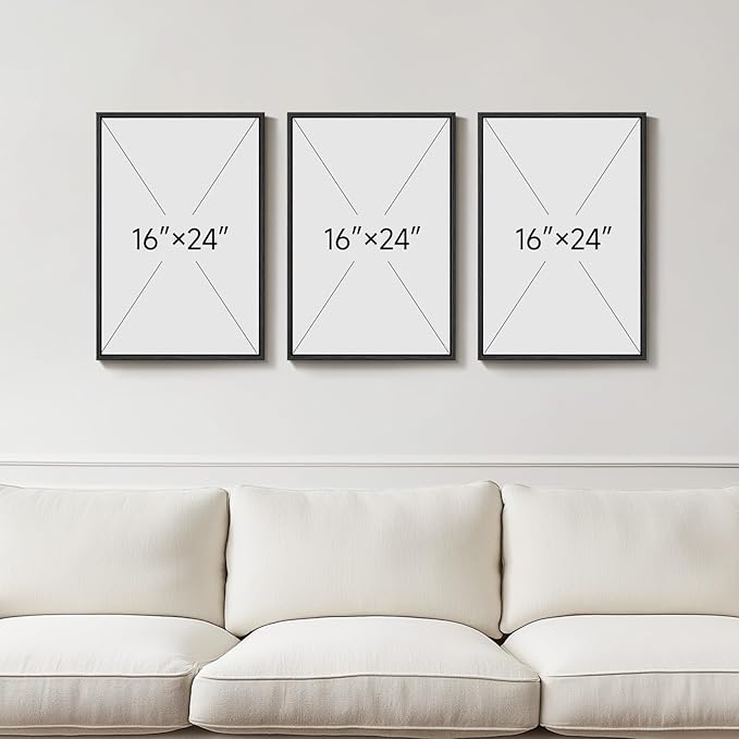 Framed Abstract Landscape Wall Art, 3 Piece Blue Watercolor Canvas Prints - Image 3