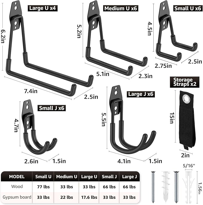 30 Pack Garage Hooks, Heavy Duty Steel Wall Mount Utility Hangers - Image 2