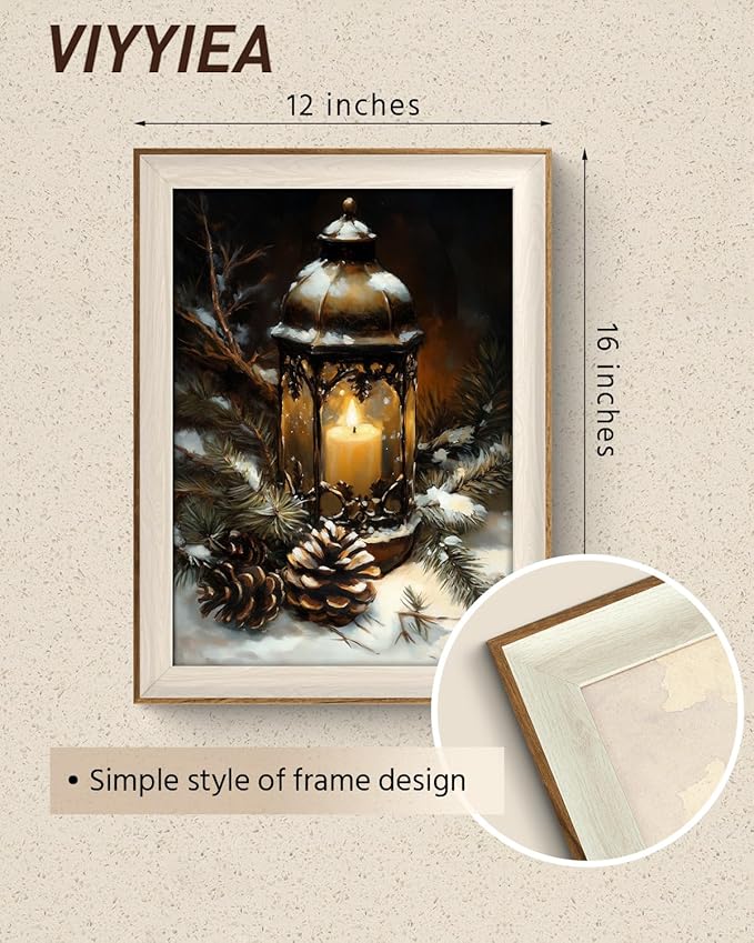 VIYYIEA Winter Framed Wall Art for Living Room, Oil Lamp Canvas Prints - Image 3