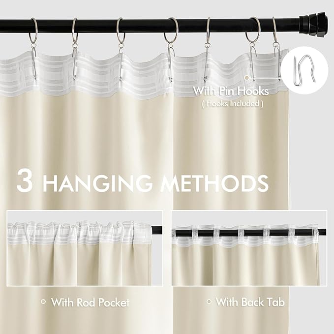 MIULEE Birch Back Tab Blackout Curtains 90 Inches Long 2 Panels Set - Image 3
