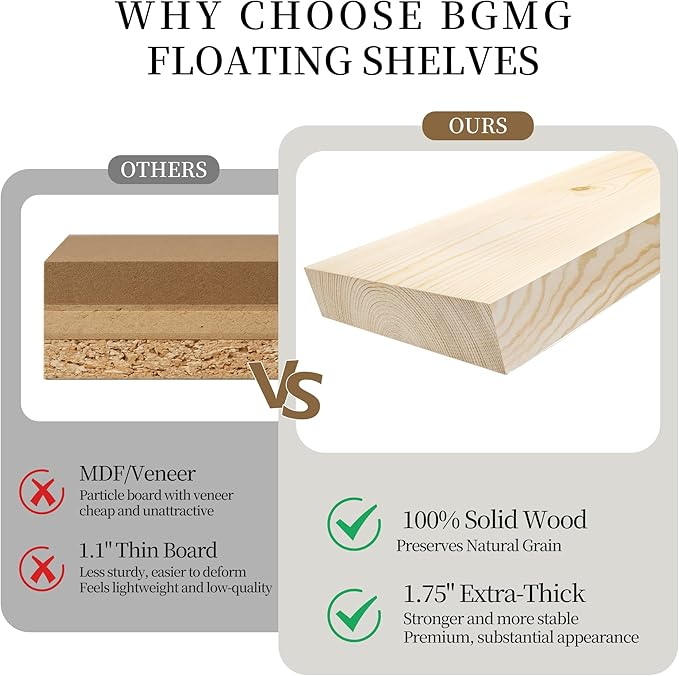 BGMG Floating Shelves 60 inch Long, Distressed, Wide Rustic Wooden Wall Shelves - Image 4