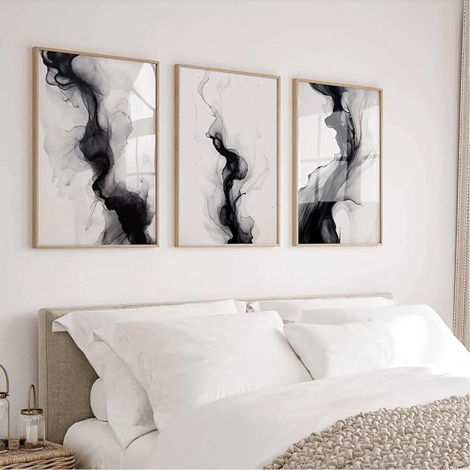 Black White Abstract Wall Art Decor Gray Modern Wall Art Minimalist Canvas - Image 3