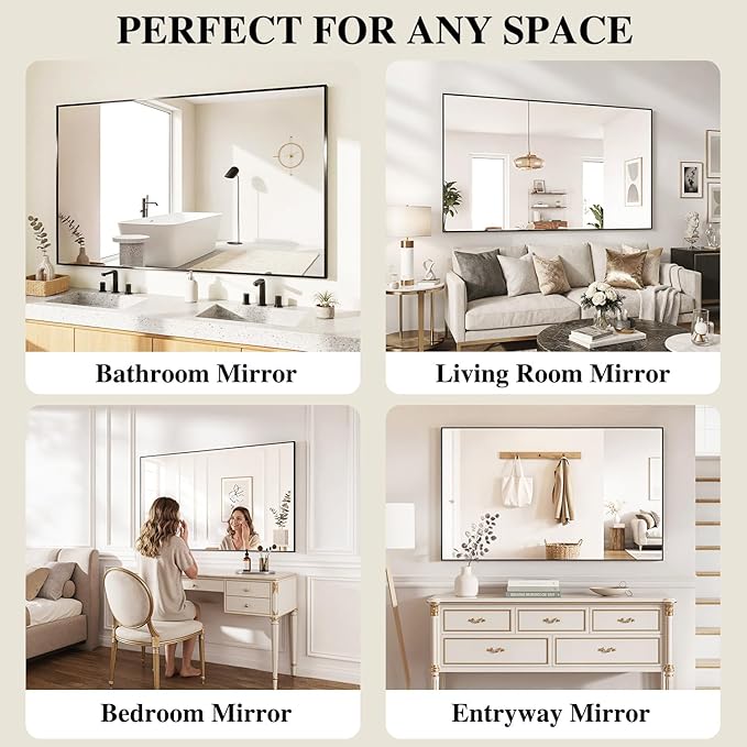 Koonmi Black Mirrors for Wall, 30x30 Inch Bathroom Mirror, Rectangular Wall - Image 7