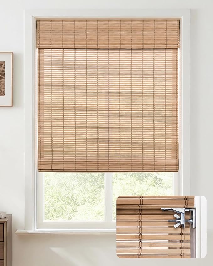 UNISHADES No Drill Cordless Bamboo Roman Shades, Light Filtering Woven Natural by UNISHADES