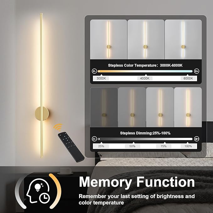 Battery Operated Modern Wall Sconces, Dimmable Wireless Wall Light Set of Two - Image 3