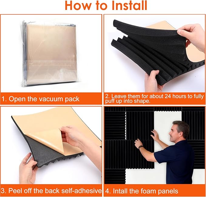 FONESO 52 Pack 1"×12"×12" Wedge Acoustic Foam Panels, High Density Soundproof - Image 8
