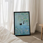 Fantasy Artists Monet Water Lilies Cat Wall Art, Framed Vintage Canvas Art Wall - Image 3