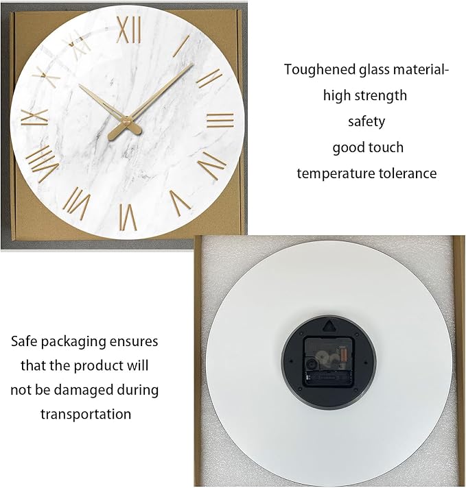 Round Marble Battery Wall Clock Modern 14 Inch White Minimalist Wall Clock - Image 6
