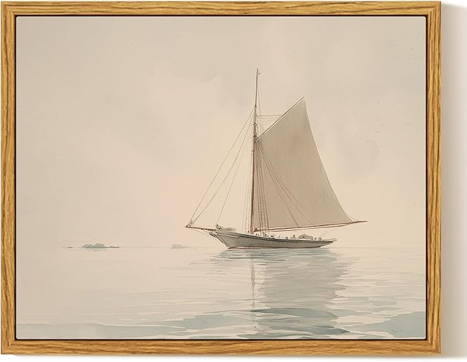 InSimSea Framed Canvas Wall Art, Vintage Sailboat Painting, Rustic Ocean Decor by InSimSeaArt