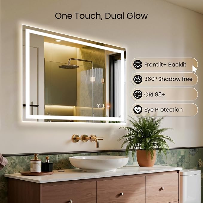 28X36 LED Bathroom Mirror with Lights, Backlit + Front Lit, Lighted Bathroom - Image 4