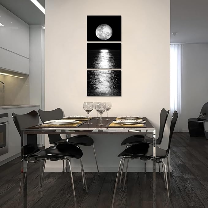 Artmyharbor Full Moon Phase Canvas Wall Art Vertical Black and White Picture - Image 5