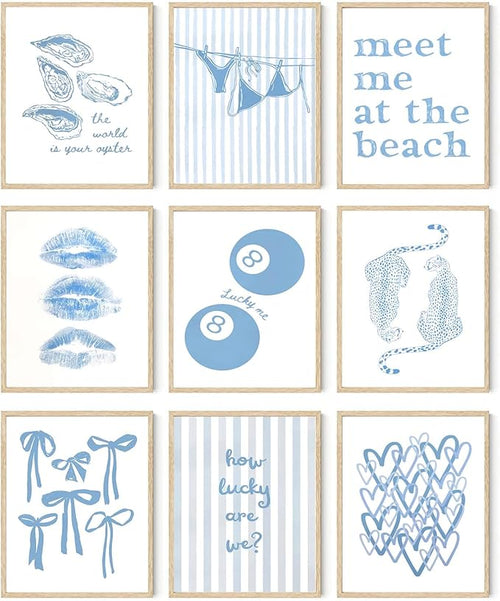 9Pcs Coastal Granddaughter Wall Art Posters Blue Oyster Bikini 8 Ball Leopard by LOARTVEART