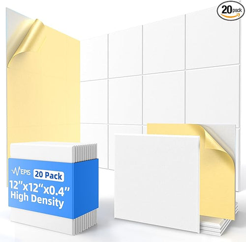 20 Pack Acoustic Panels with Self Adhesive, Soundproof Wall Panels, Square by NEPIS