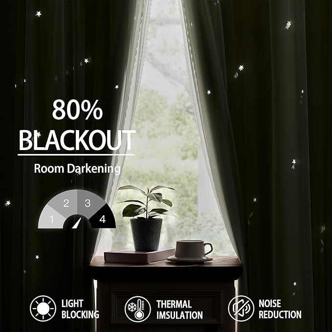 XiDi Green Curtains for Bedroom, Girls Room Blackout Curtains, Kids Room - Image 6