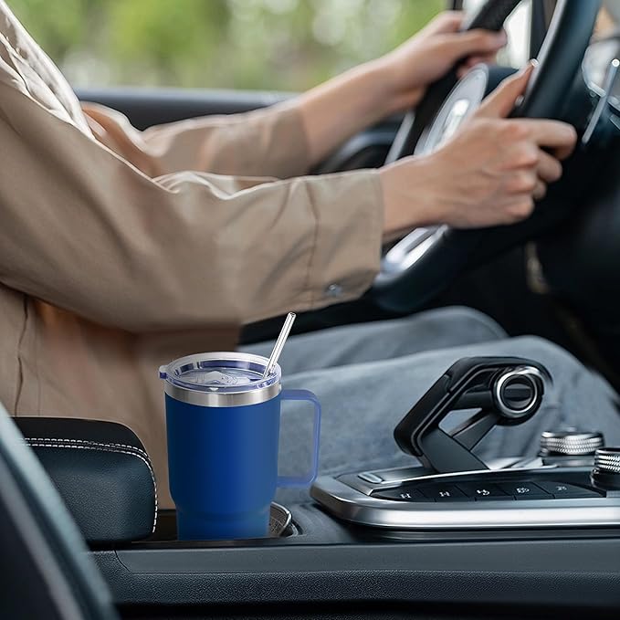 20 oz Tumbler with Handle, insulated cup coffee mug with lid, straw and handle, Double Wall Stainless Steel Vacuum Coffee Tumbler travel mug spill proof, 1pcs Blue
