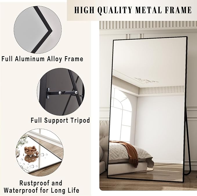 BEAUTYPEAK 76"x34" Rectangle Full Body Floor Mirrors, Full Length Mirror - Image 3