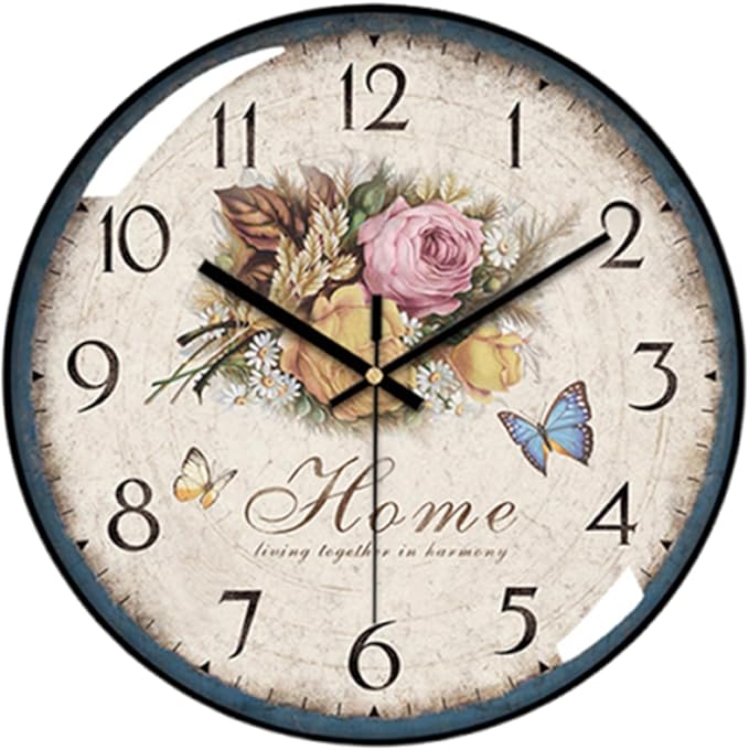 Decorative Wall Clock Battery Operated, 12-Inch Retro Vintage Floral Butterfly by Unknown