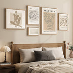 Large Framed Matisse Wall Art Set of 5, Neutral Beige Abstract Geometric - Image 2
