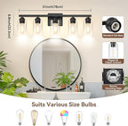 5-Light Matte Black Bathroom Light Fixtures, Bathroom Vanity Lights Over Mirror - Image 8
