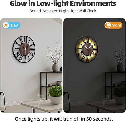20'' Silent Wall Clock with Night Light, Glow in The Dark Decorative Wall Clock - Image 2