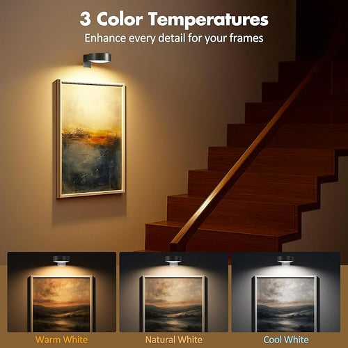 3Pcs Picture Lights for Wall Battery Operated, Magnetic Led Painting Light - Image 2