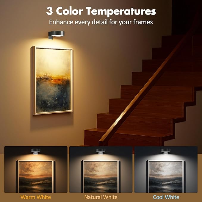 6Pcs Picture Lights for Wall Battery Operated, Magnetic Led Painting Light - Image 2
