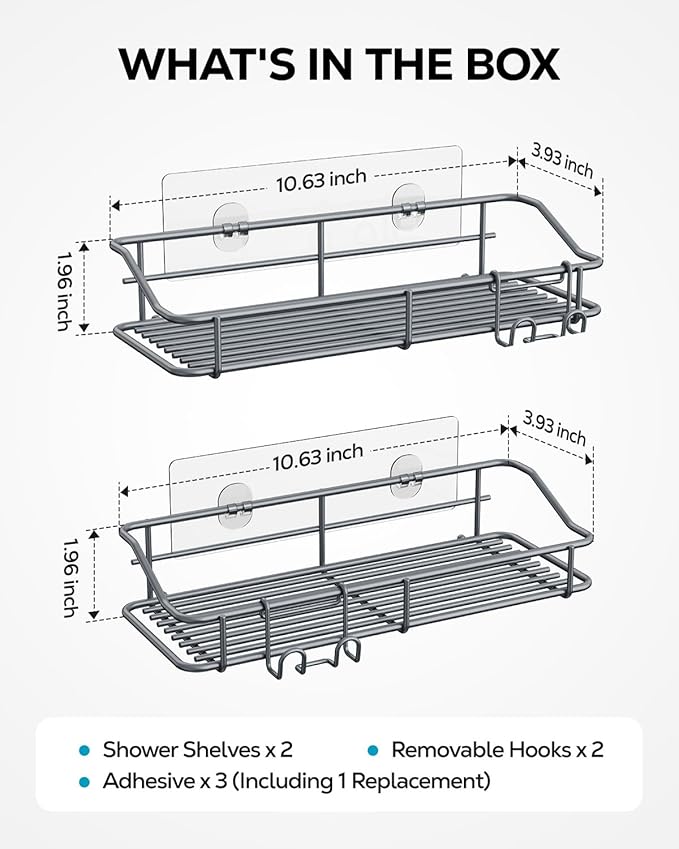 Nieifi Shower Caddy Shelf with Hooks Storage Rack Organizer Adhesive Stainless - Image 7