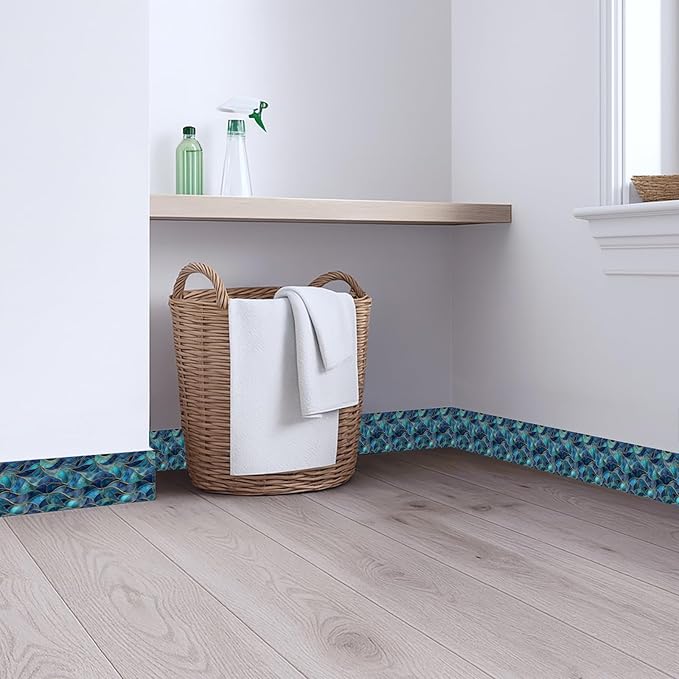 Blue Geometric Mosaic Wallpaper Border 196x4 Inch Peel and Stick Wall Border - Image 2